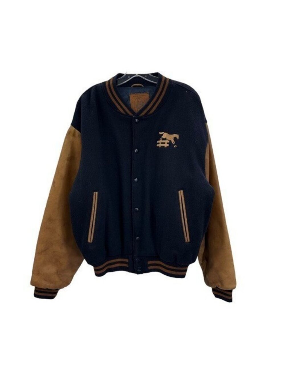 Golden Bear L Vintage Varsity Letterman Bomber Jacket Horse Jumping Equestrian